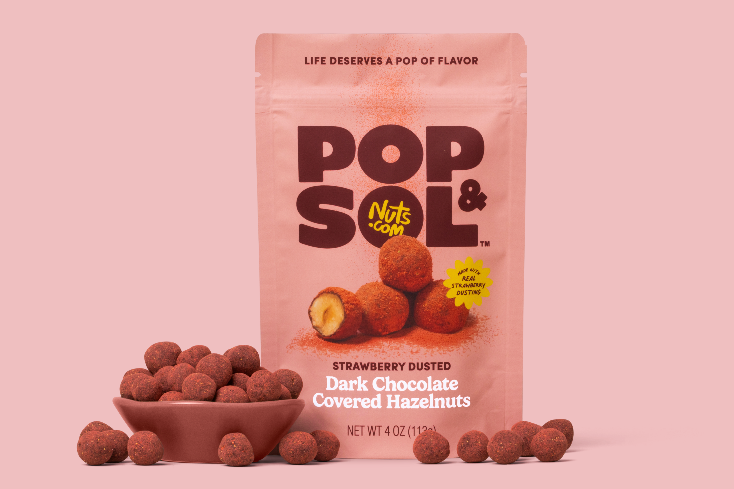 Strawberry Dusted Dark Chocolate Covered Hazelnuts C8