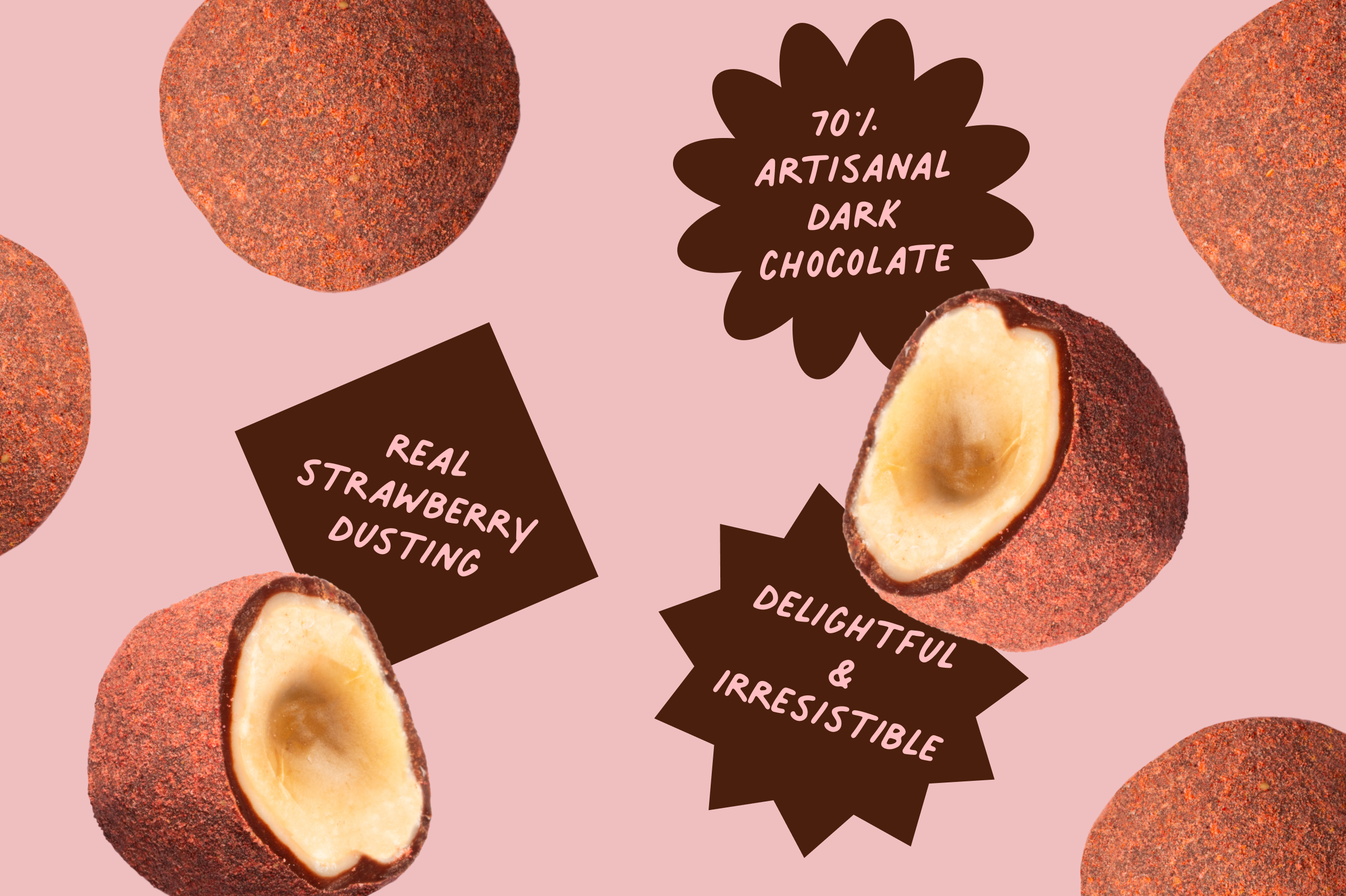 Strawberry Dusted Dark Chocolate Covered Hazelnuts C8